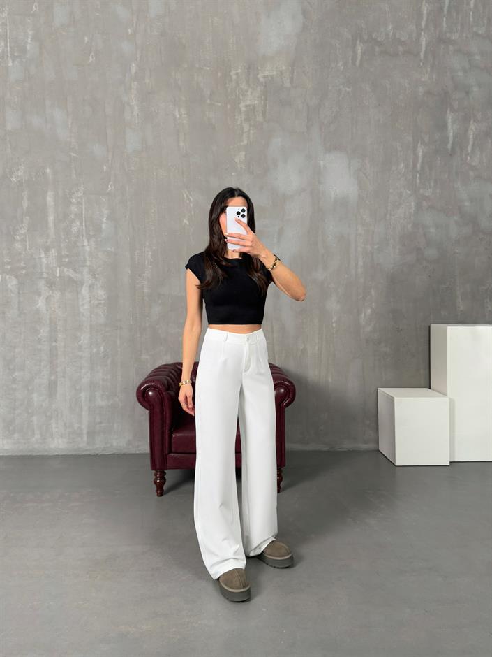 Fola Beyaz Kumaş Pantolon