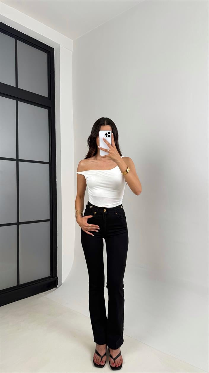 Siyah Gold Tokalı Flare Jean Gaus00631