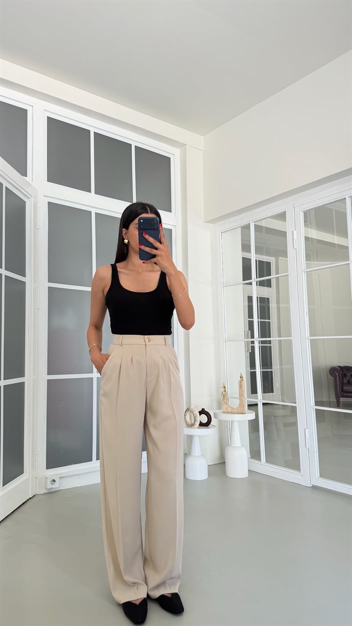 Taş Gold Düğmeli Tencel Pantolon GAUS-01844