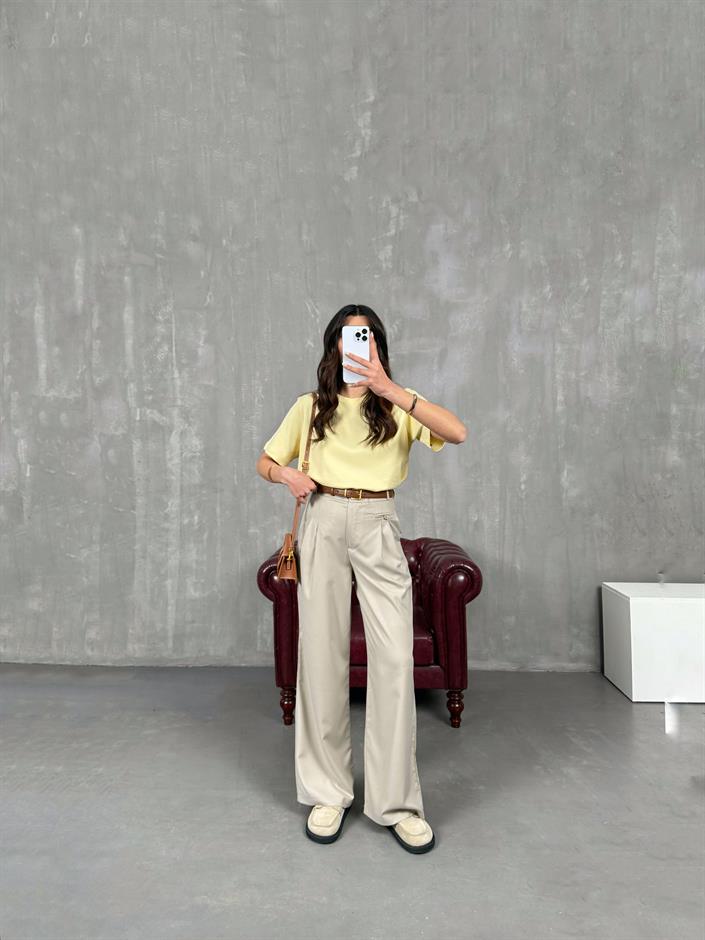 Rigal Taş Ön Düğme Detaylı Kumaş Pantolon