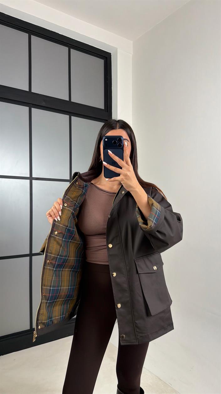 Acı Kahve Kadife Yaka Mumlu Görünümlü Cepli Parka GAUS-00609