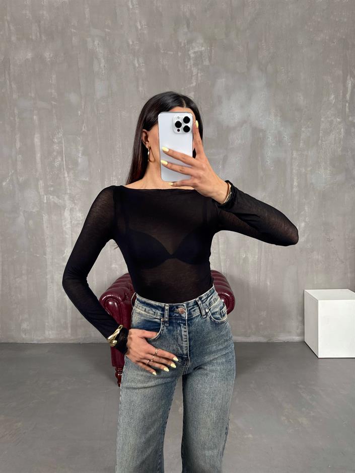 Siyah Transparan Bluz Gaus00126