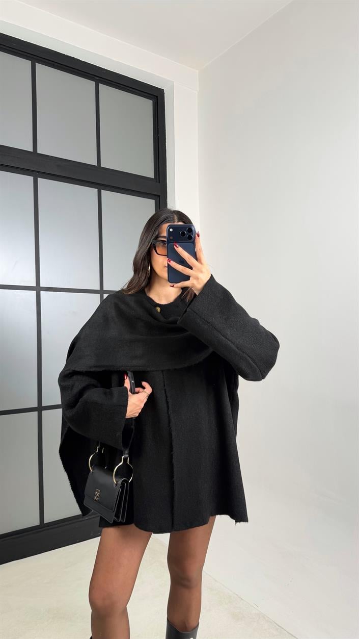 Siyah Şal Detaylı Triko Kazak GAUS-00774