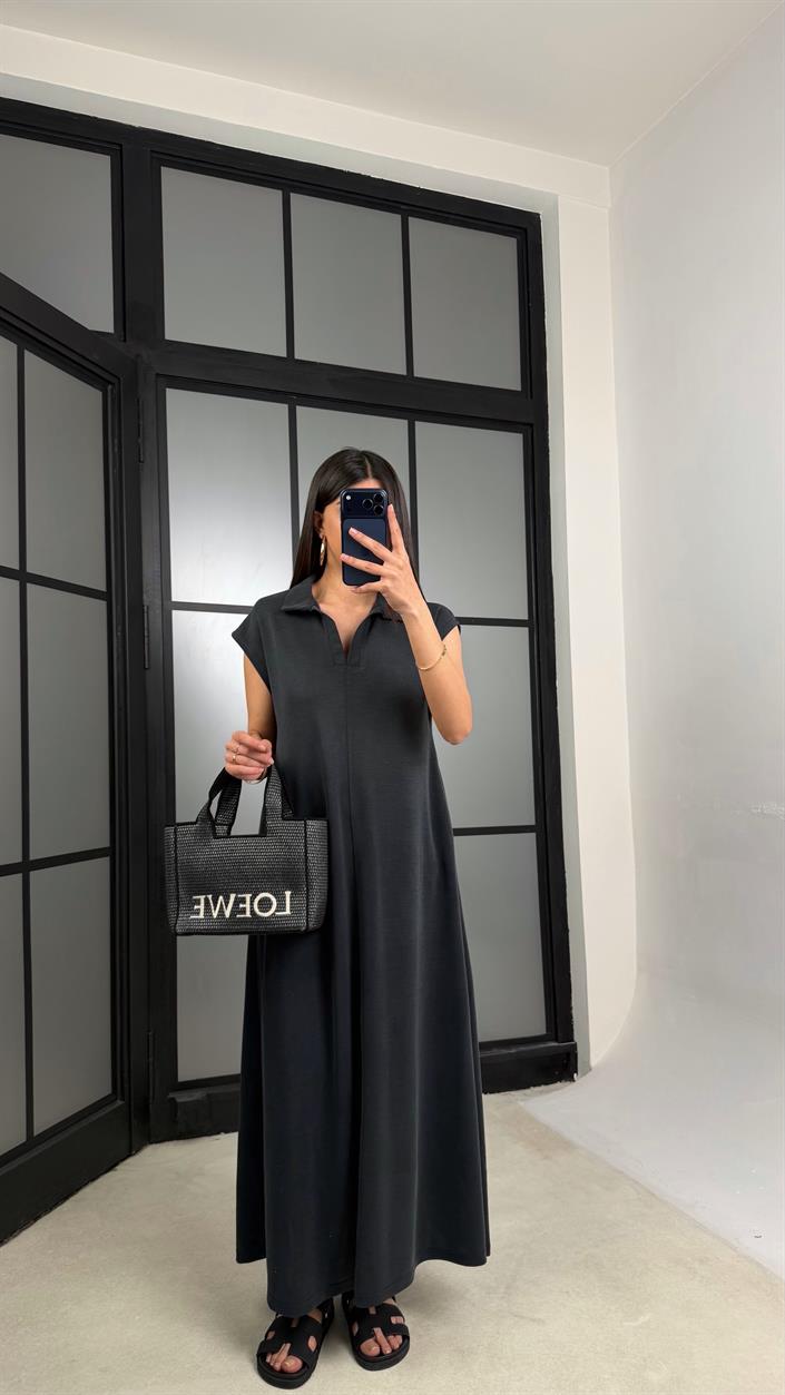 Füme MD Muadil Polo Yaka Cepli Basic Elbise GAUS-01330