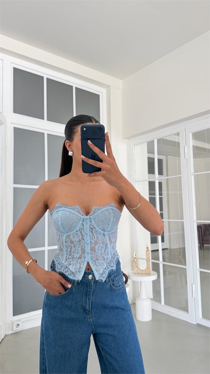 Mavi Dantelli Korse Bluz GAUS-01860