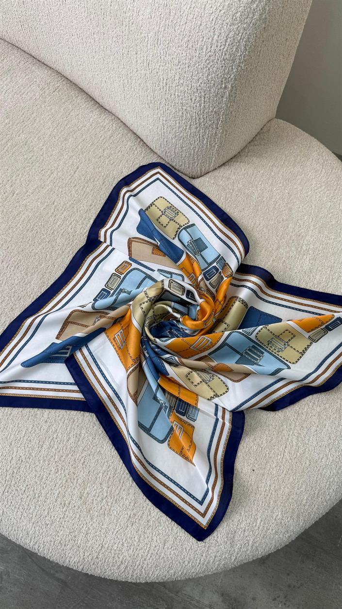 Lacivert Çok Çanta Desenli Fular GAUS-00333