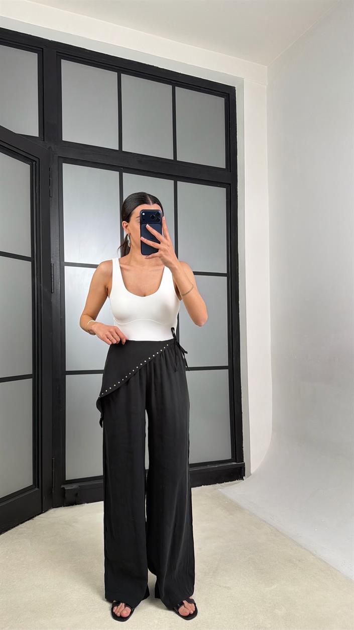Siyah Bandana Detaylı Tencel Pantolon GAUS-01424