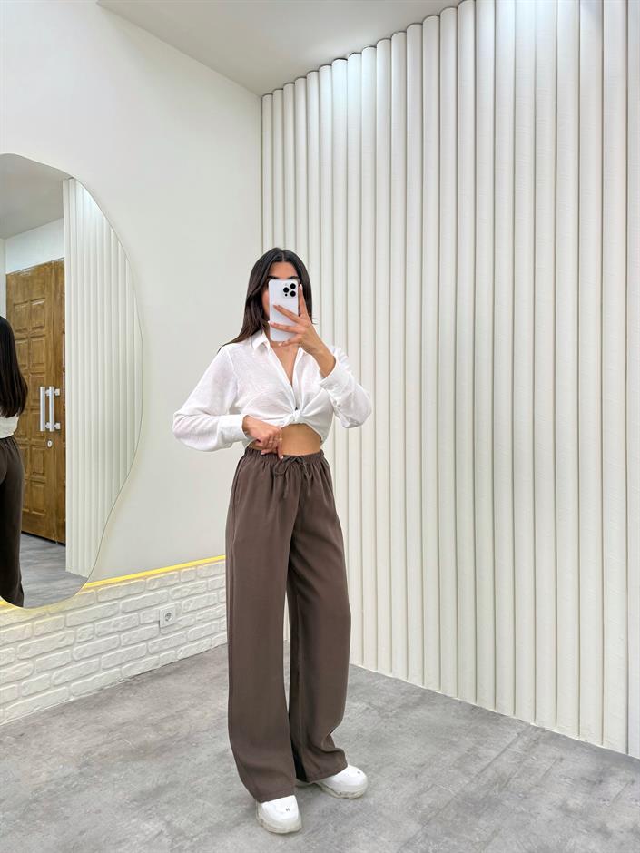 Kahve Beli Lastikli Cepli Tensel Pantolon Gaus314