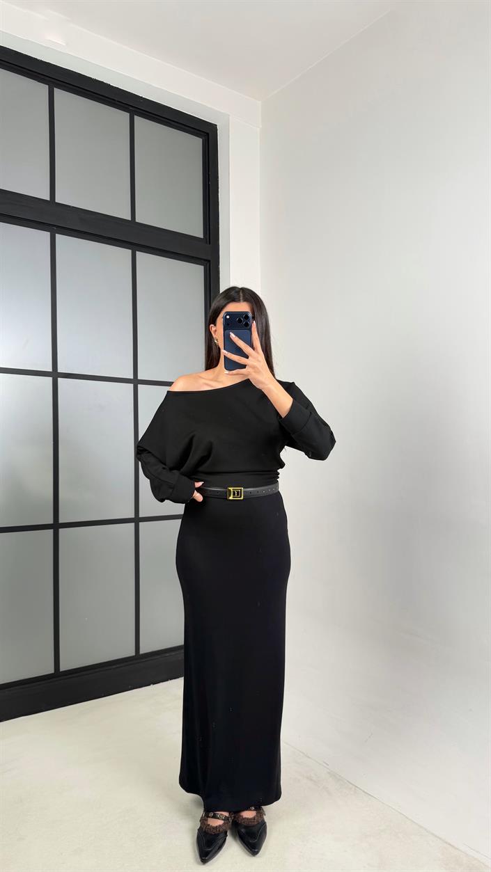 Siyah ZR Muadil Likralı Yumuşak Kumaş Etek GAUS-00801