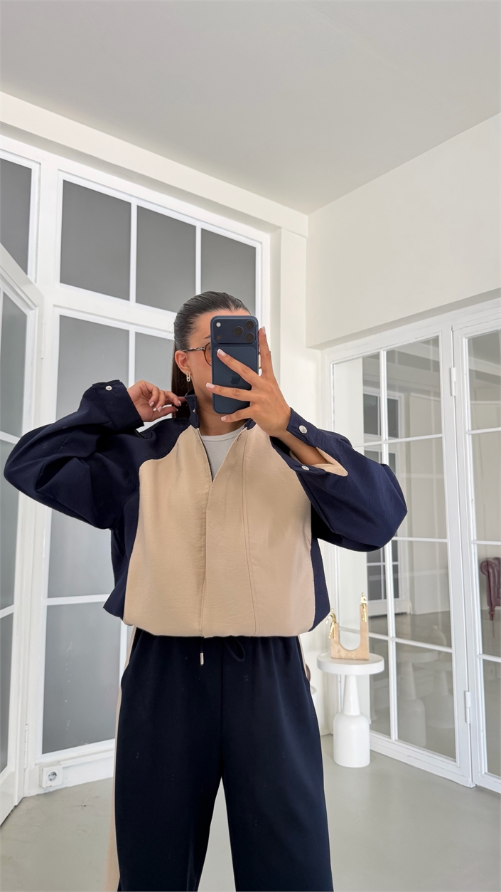 Lacivert ZR Model Bomber Ceket Beli Lastikli Pantolon İkili Takım GAUS-02130