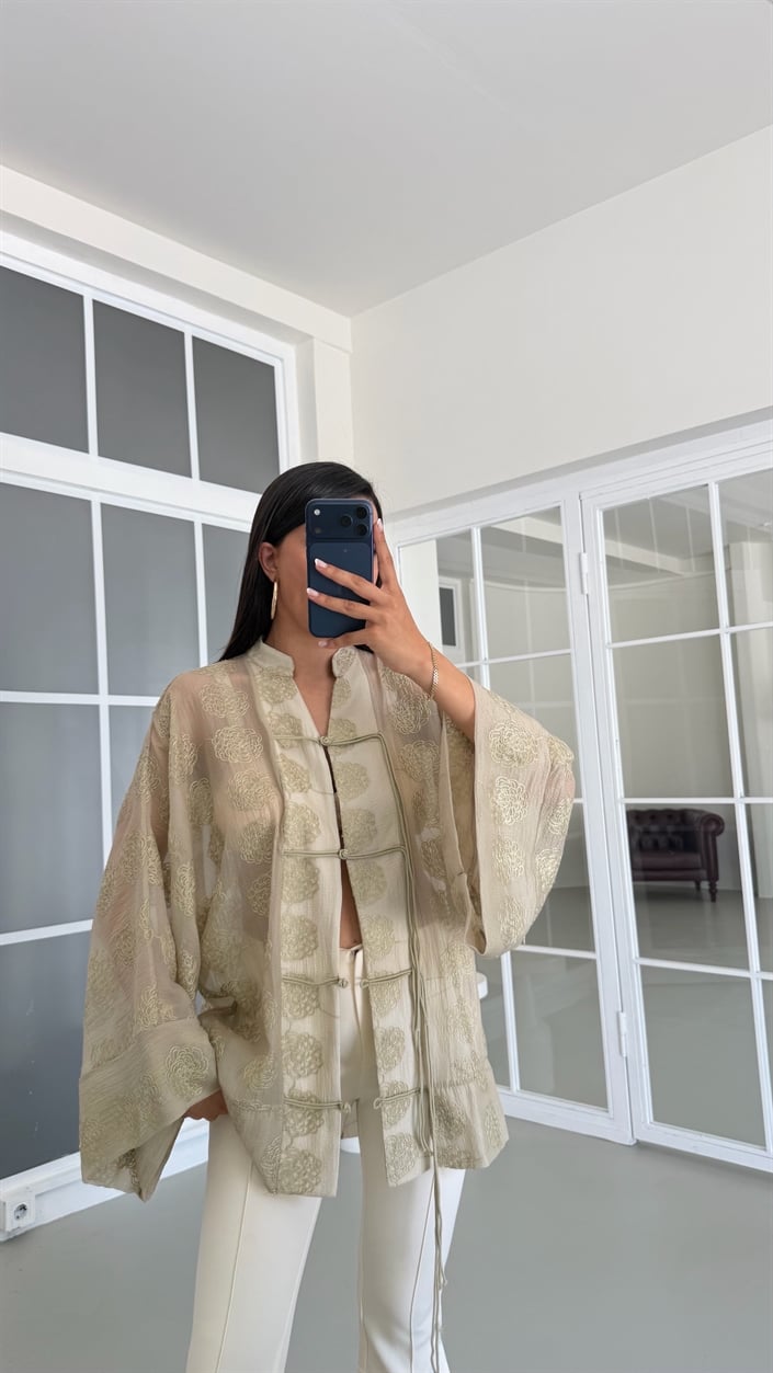 Yeşil Çin Düğme Detaylı Premium Gömlek GAUS-01711