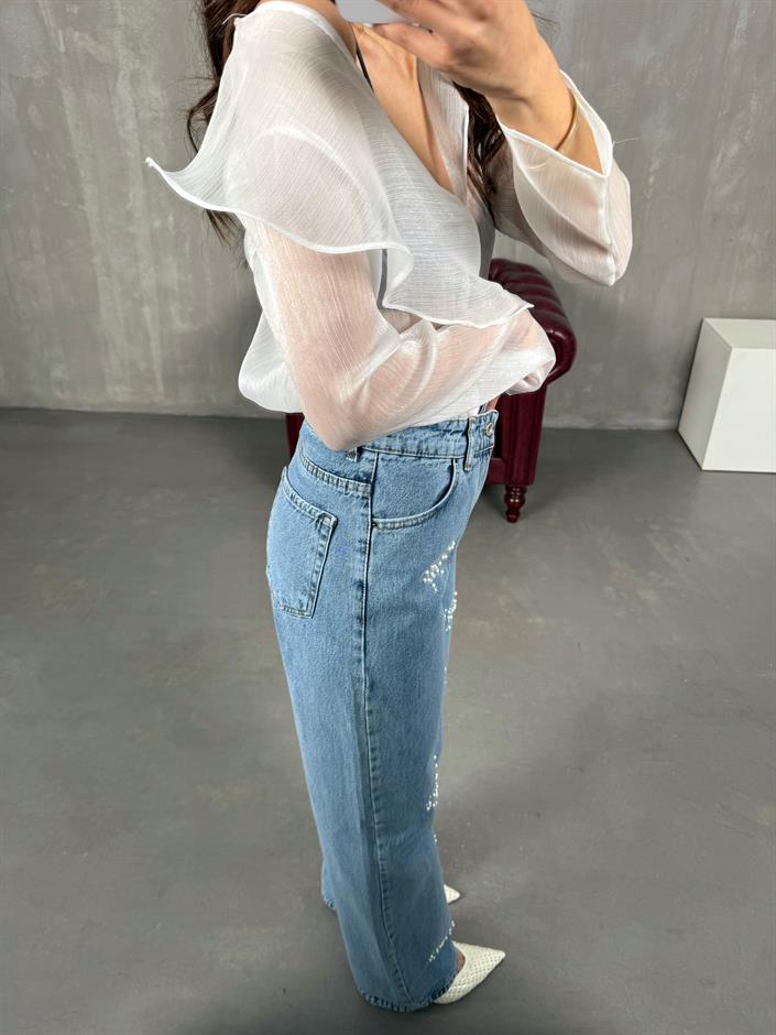 Ezy Mavi İnci Fiyonk Detaylı Jean 