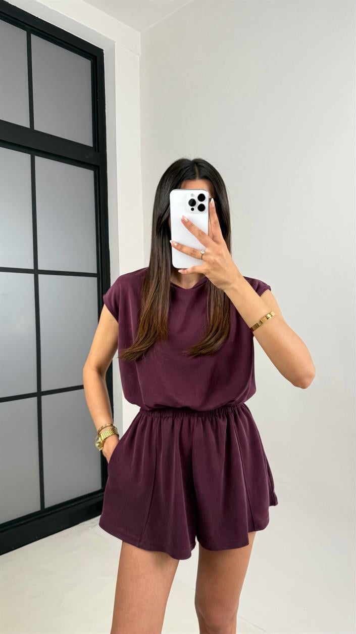 Mürdüm Oys Muadil Sırt Dekolteli Modal Şortlu Tulum Gaus00596