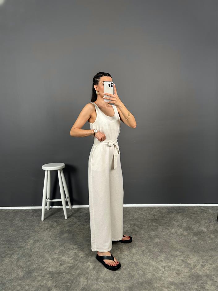 Korel Taş Keten Kemerli Tulum 