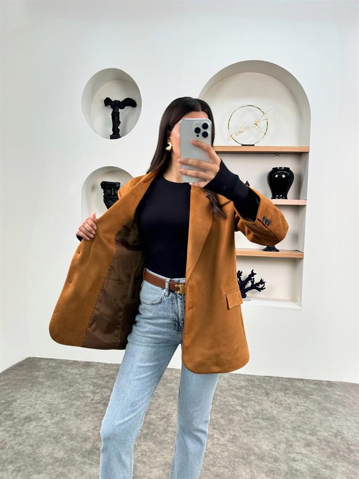 Gris Taba Süet Astarlı Blazer Ceket