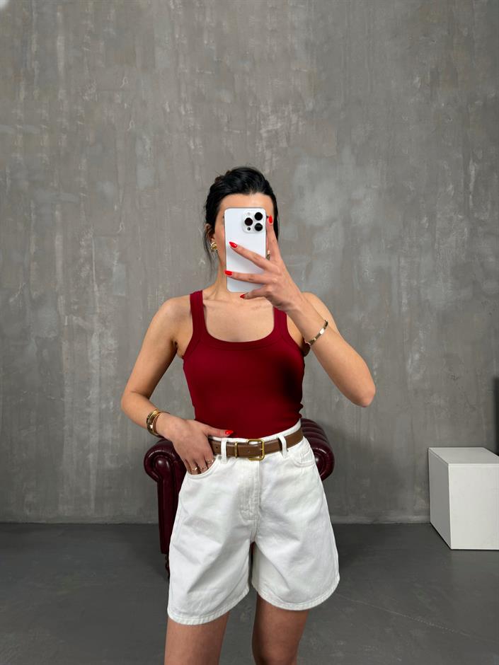 Bordo Askılı Crop Gaus00220