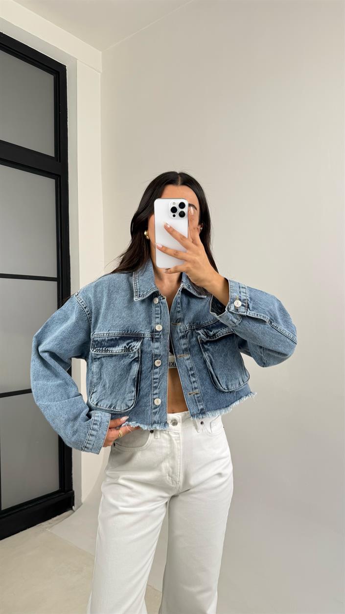 Mavi ZR Model Cep Detaylı Crop Denim Ceket GAUS-0078