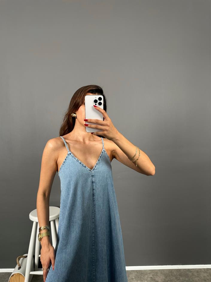 Fern Denim Askılı Ayarlanabilir Elbise