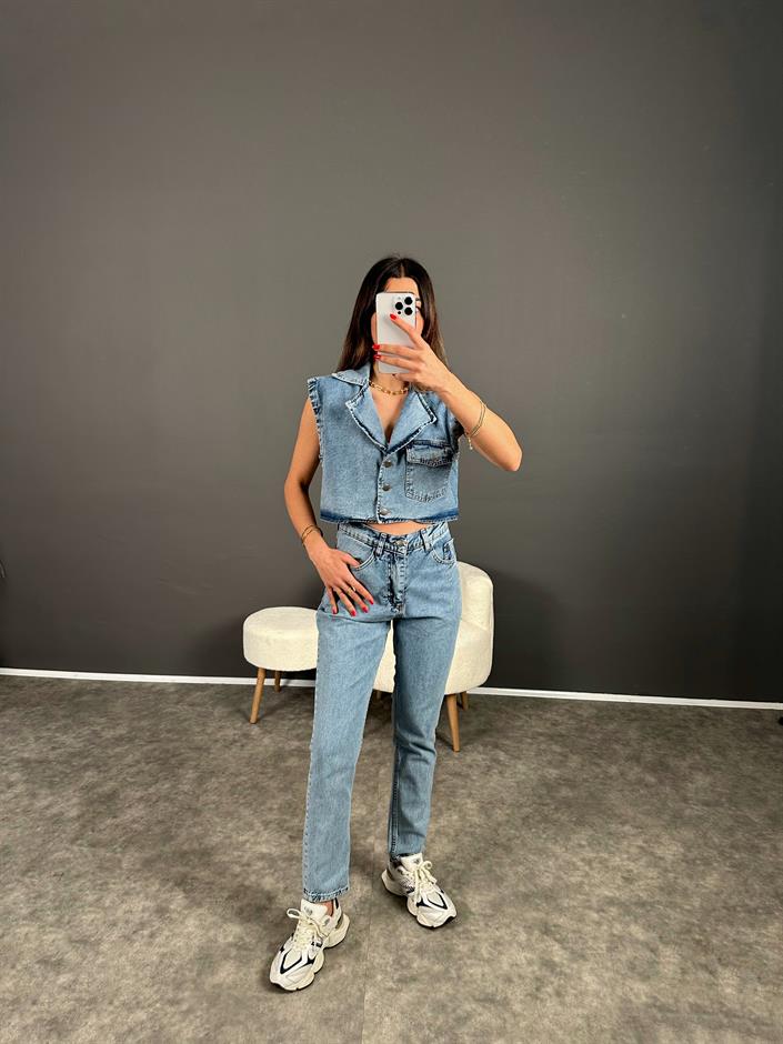 Amio Mavi Yelekli Denim Takım 