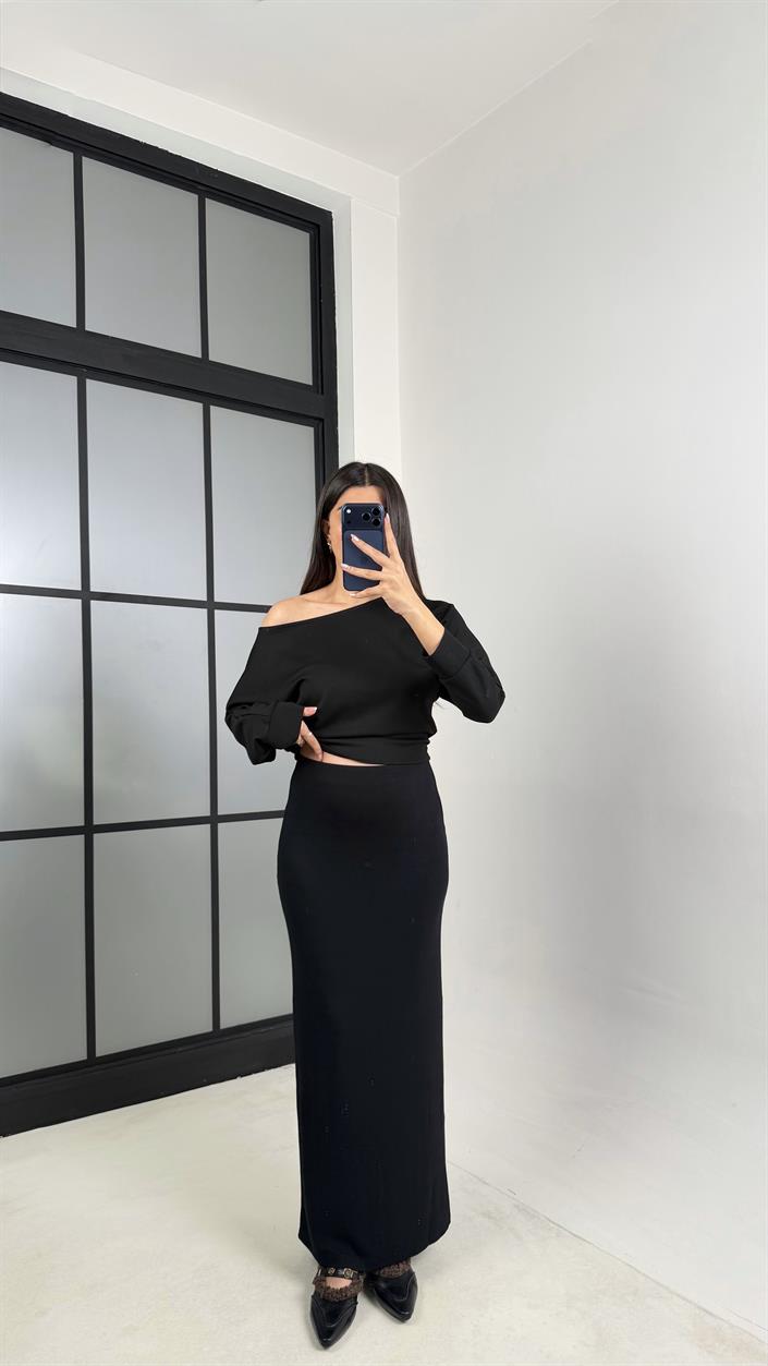 Siyah ZR Muadil Likralı Yumuşak Kumaş Etek GAUS-00801