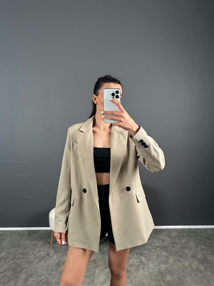 Premium Bej Astarlı Blazer Ceket 