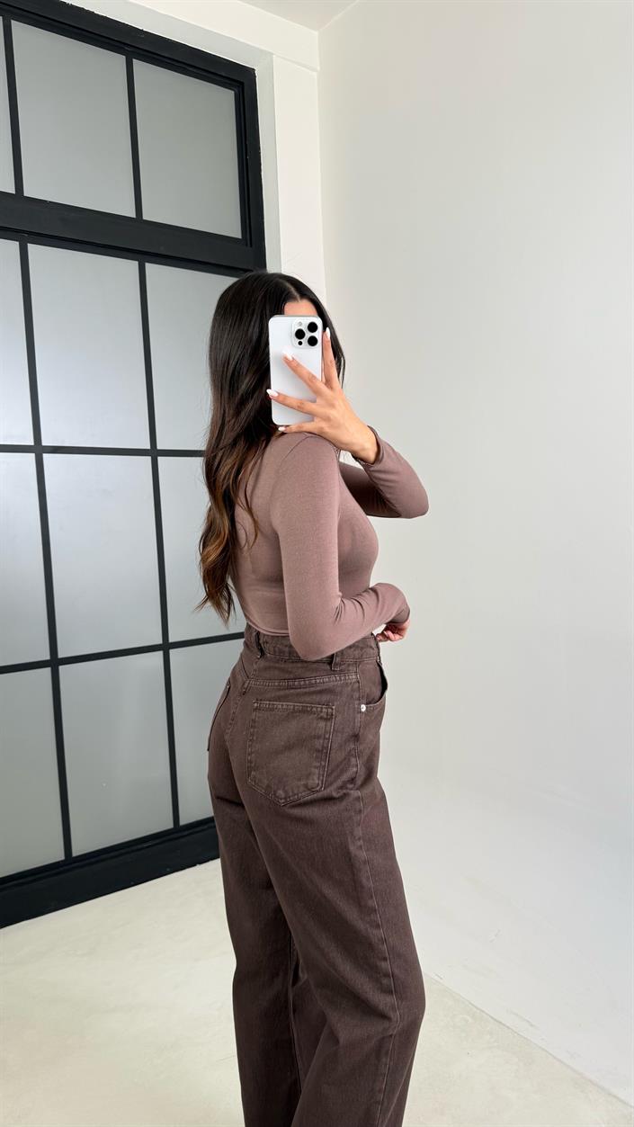 Kahve Eskitmeli Kesik Paça Straight Jean GAUS-00548