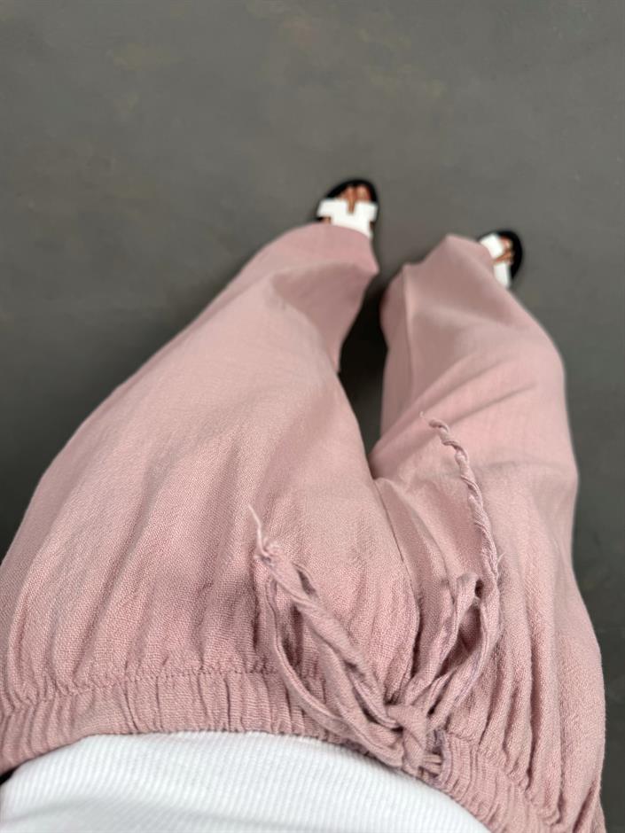 Gül Kurusu Beli Lastikli Keten Pantolon Gaus00237
