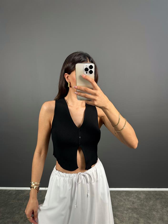 Tein Siyah Triko Dokuma Yelek