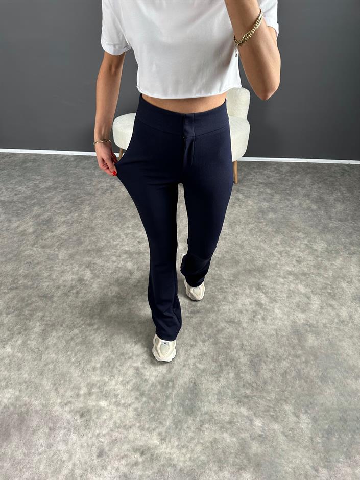 Penny Lacivert Yüksek Bel Kanca Düğmeli İspanyol Pantolon