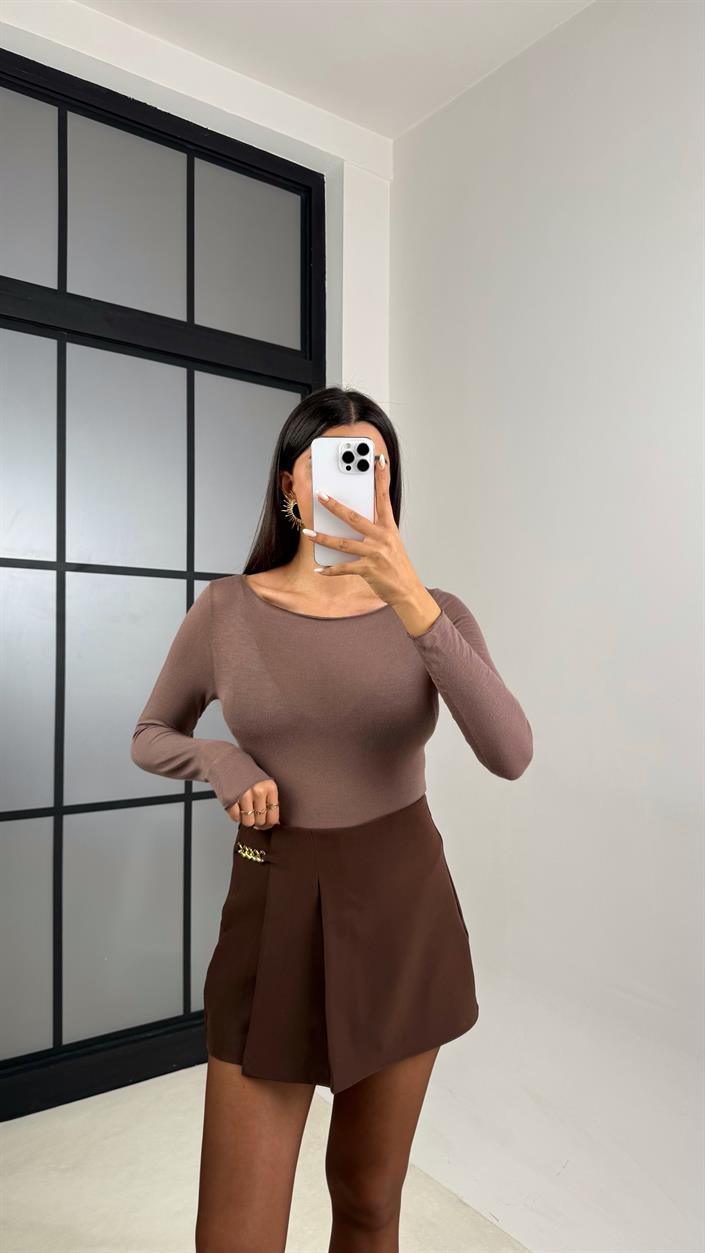 Acı Kahve Zincir Detaylı Şort Etek GAUS-00590