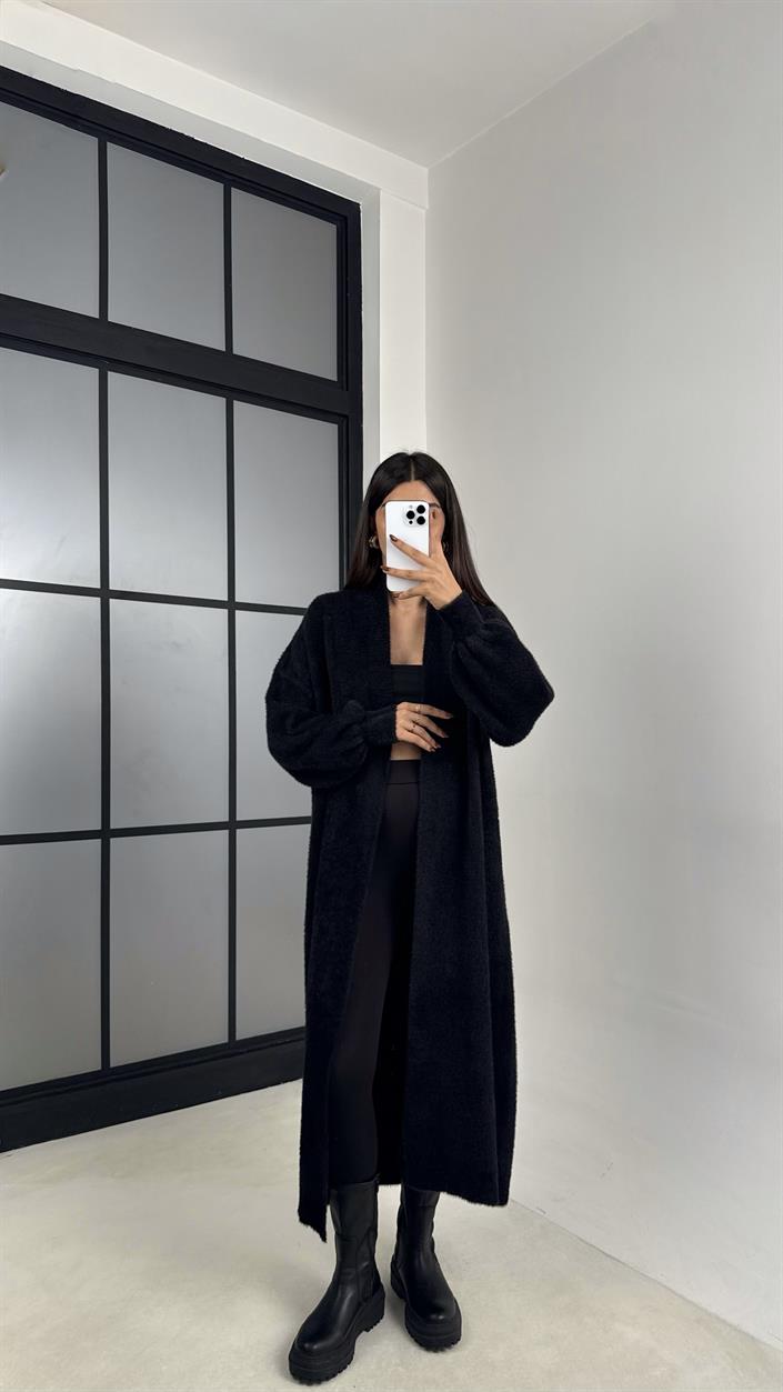 Siyah Uzun Oversize Triko Hırka GAUS-00157