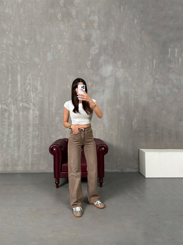 Ricco Yıkamalı Vizon Wide Leg Jean