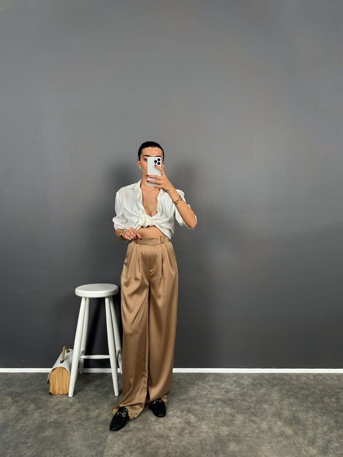 Rita Vizon Beli Lastikli Cep Detaylı Saten Pantolon