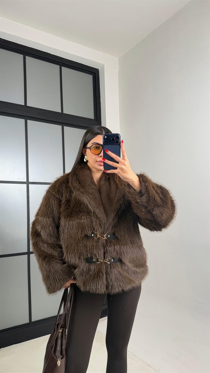 Acı Kahve Astarlı Tokalı Premium Kürk GAUS-00867