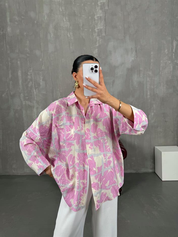 Pembe Desenli Salaş Gömlek Gaus00013