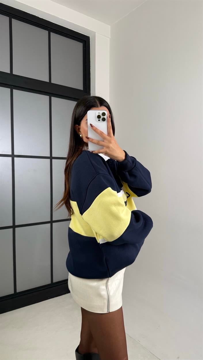 Lacivert California Yazılı Şardonlu 3 İplik Sweatshirt GAUS-00471