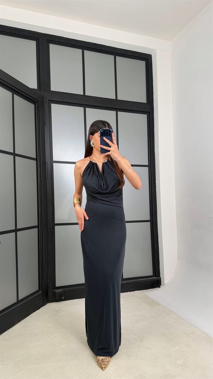 Füme Kolye Detaylı Premium Modal Kumaş Elbise GAUS-01367