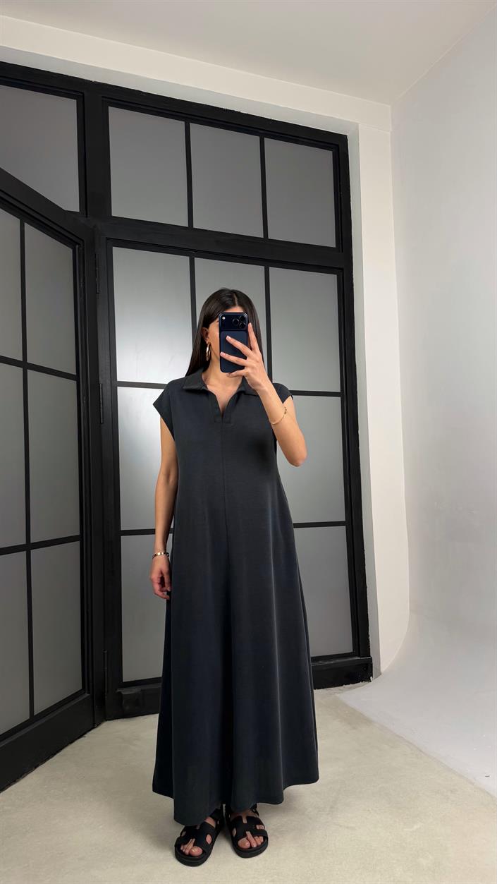 Füme MD Muadil Polo Yaka Cepli Basic Elbise GAUS-01330