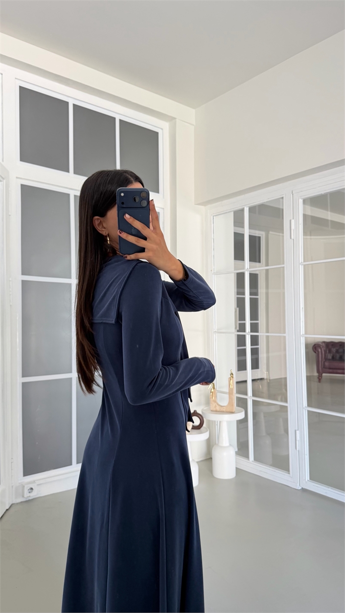 Lacivert Şal Detaylı Modal Kumaş Elbise GAUS-01917