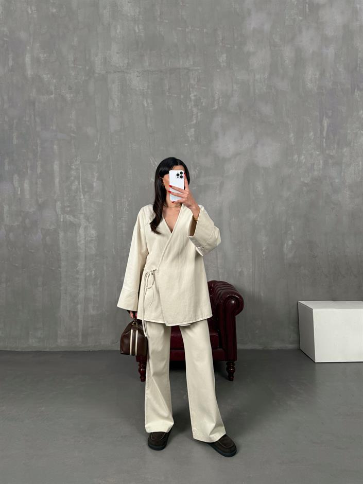 Rozali Taş Gabardin Kimono İkili Takım