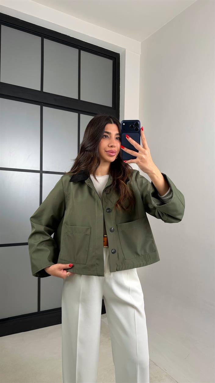 Haki Düğmeli Astarlı Cepli Ceket GAUS-00913