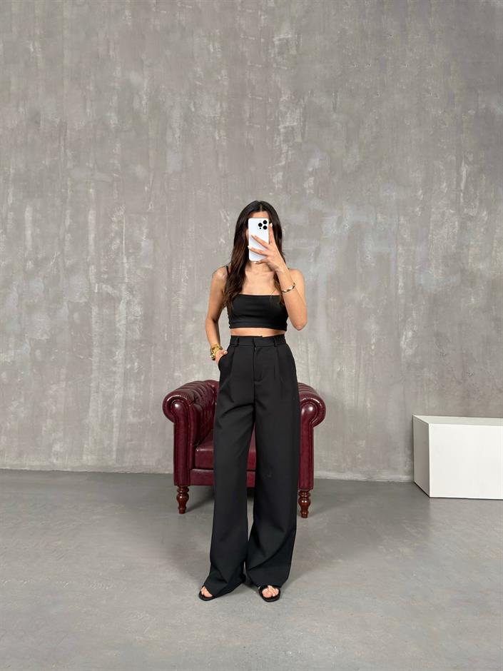 Siyah Palazzo Kumaş Pantolon Gaus00140