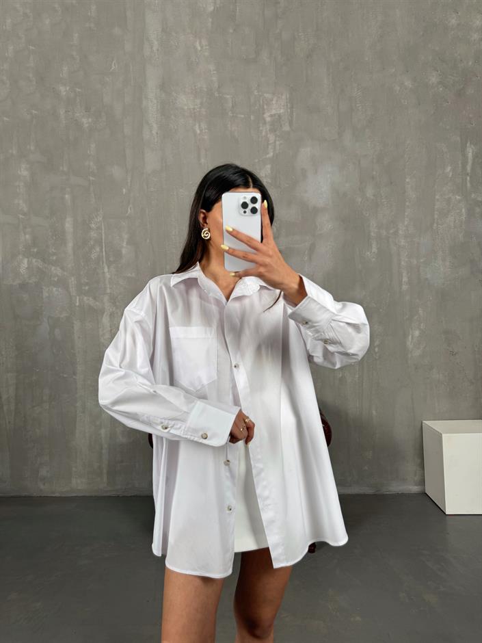 Beyaz Pamuklu Oversize Gömlek Gaus00147