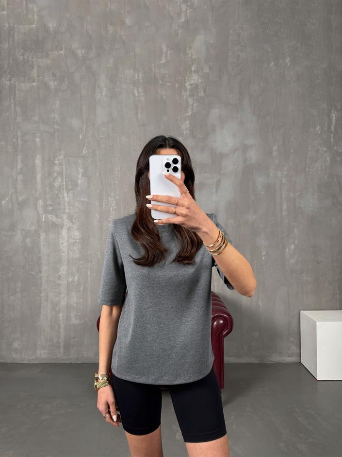 Marji Antrasit Vatkalı Bisiklet Yaka Basic Tshirt