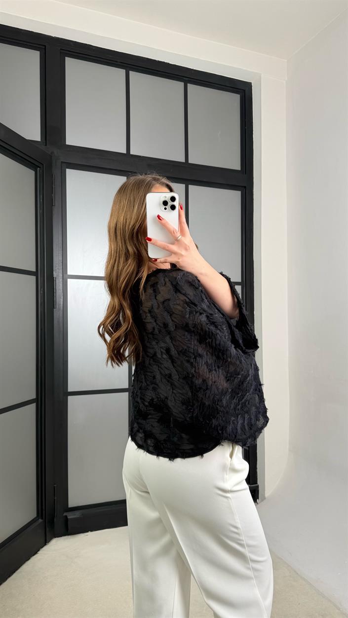Siyah Püsküllü Bağlama Detaylı Kimono GAUS-01277