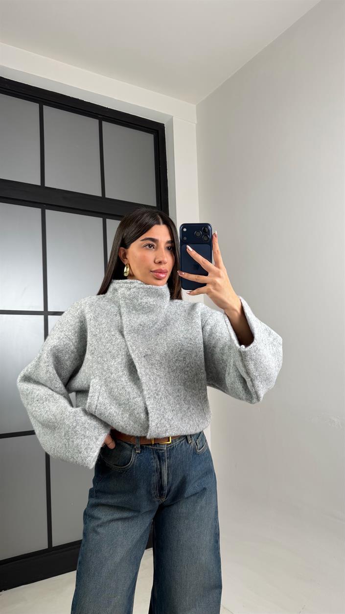 Gri Yumuşak Dokulu Çıtçıt Düğmeli Triko Hırka GAUS-01081