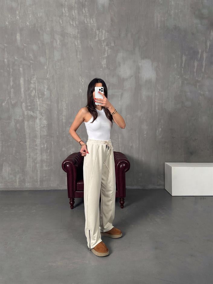 Brow Taş Üç İplik Şardonsuz Fermuar Paçalı Eşofman Altı