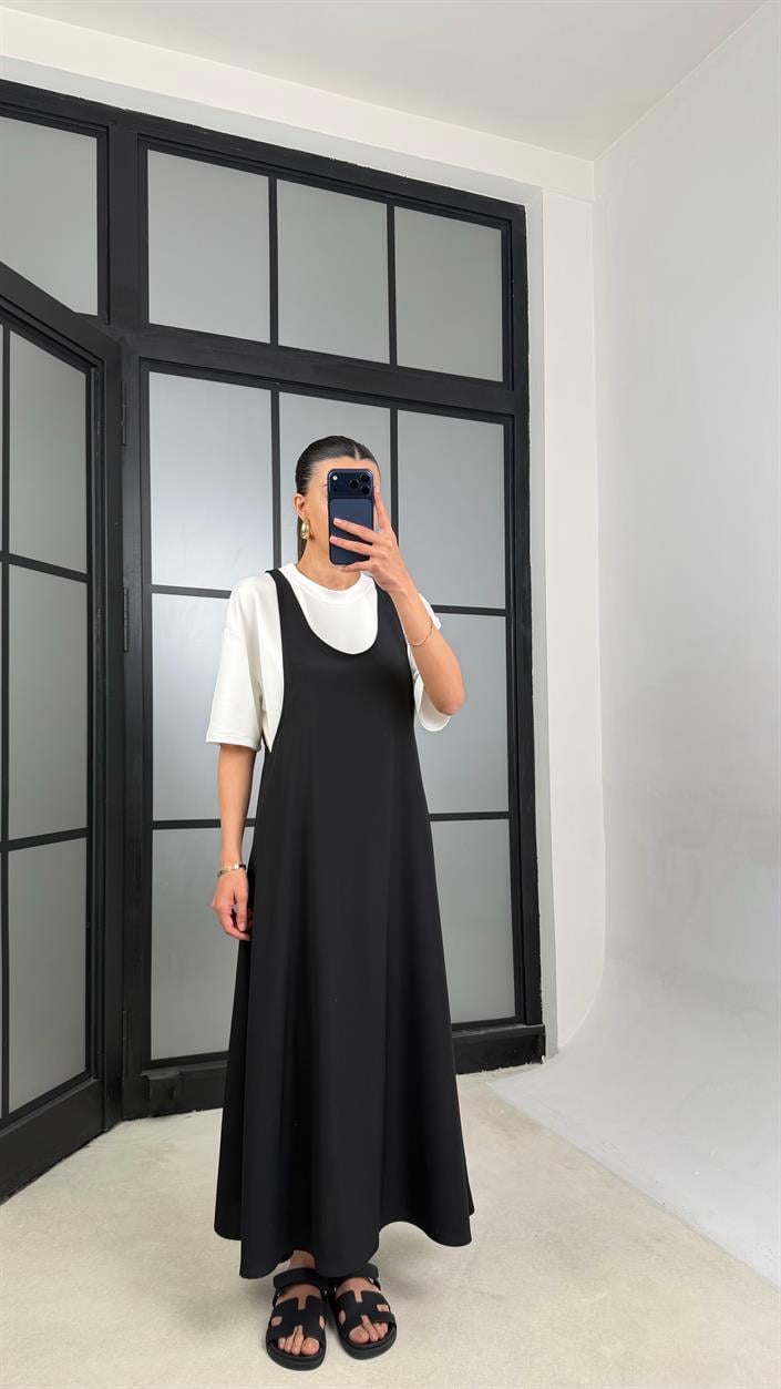 Siyah Twst Model Elbise Tshirt İkili Takım GAUS-01442