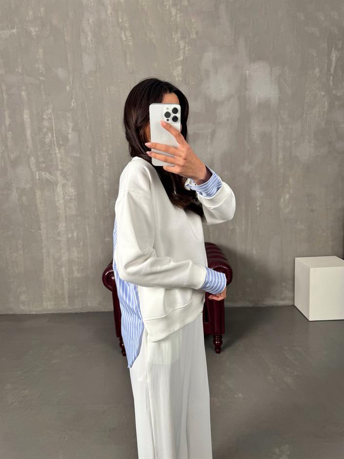 Jona Beyaz Gömlek Detaylı Sweat