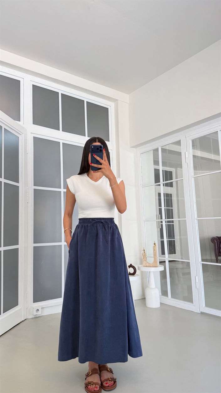 Lacivert MD Muadil Tencel Etek GAUS-01847